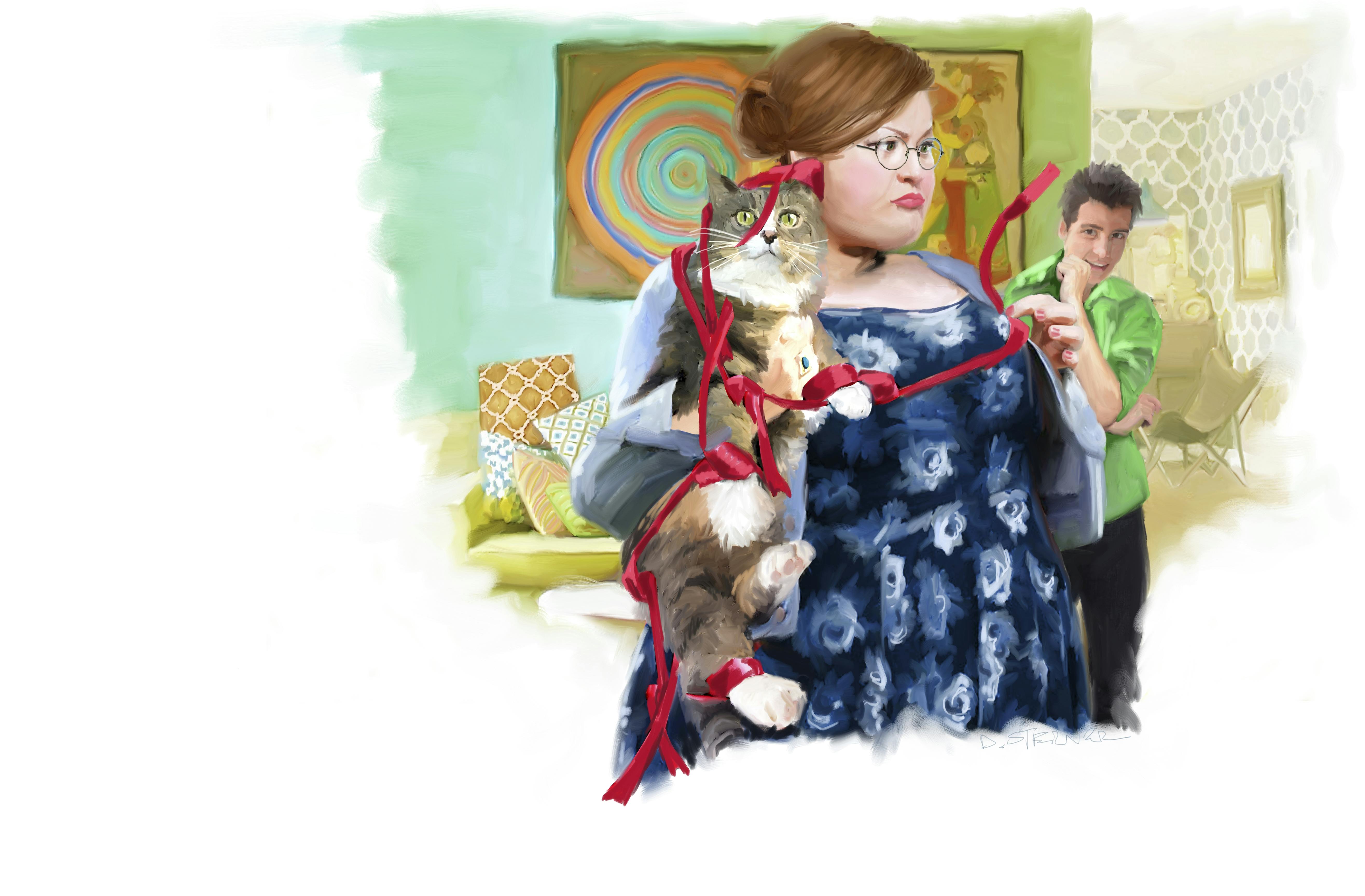 Illustration af kvinde med kat