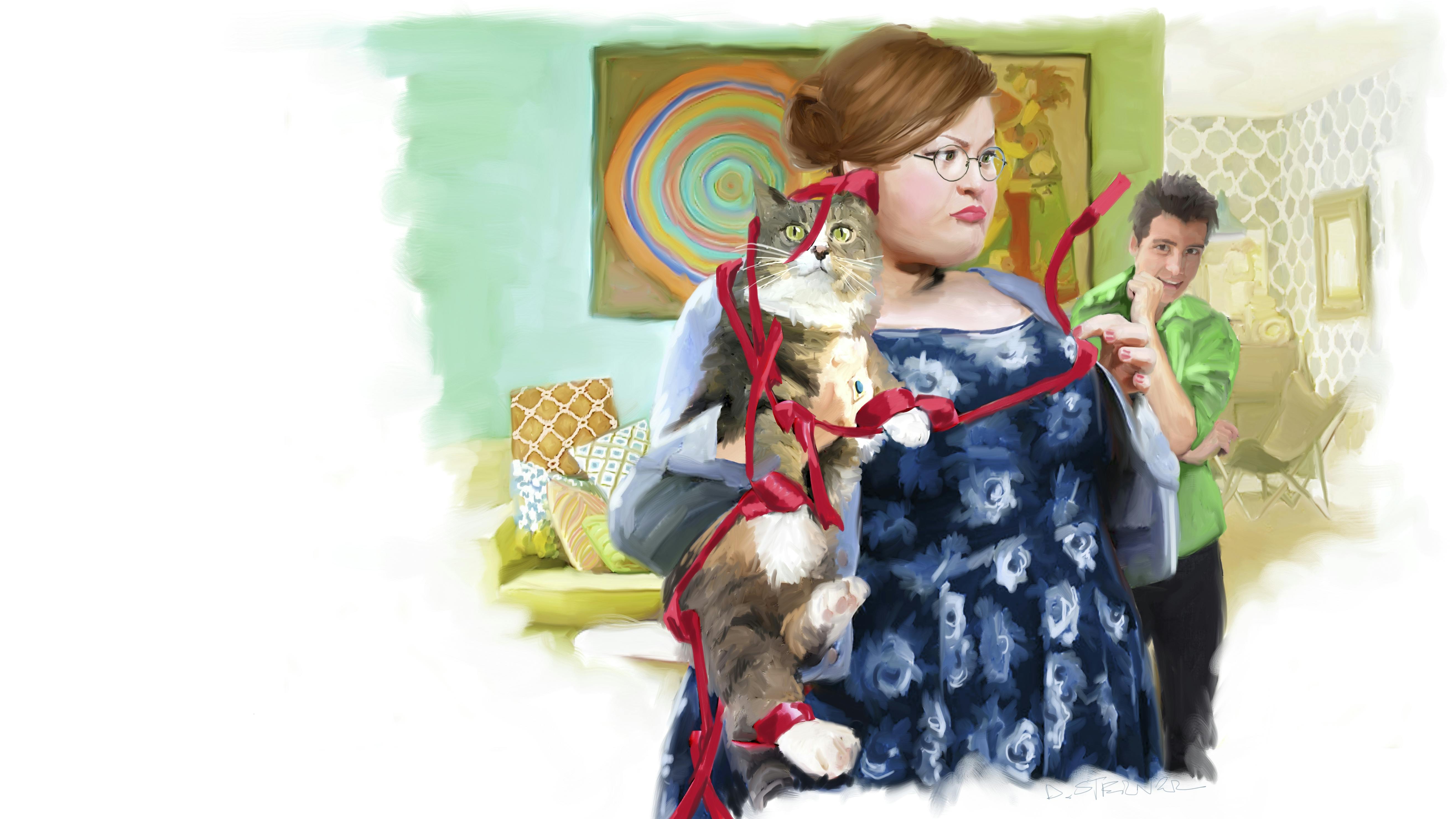 Illustration af kvinde med kat