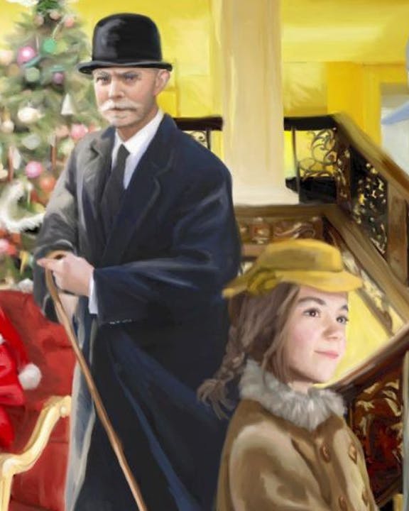 Illustration af Jane Aamund som barn i julen