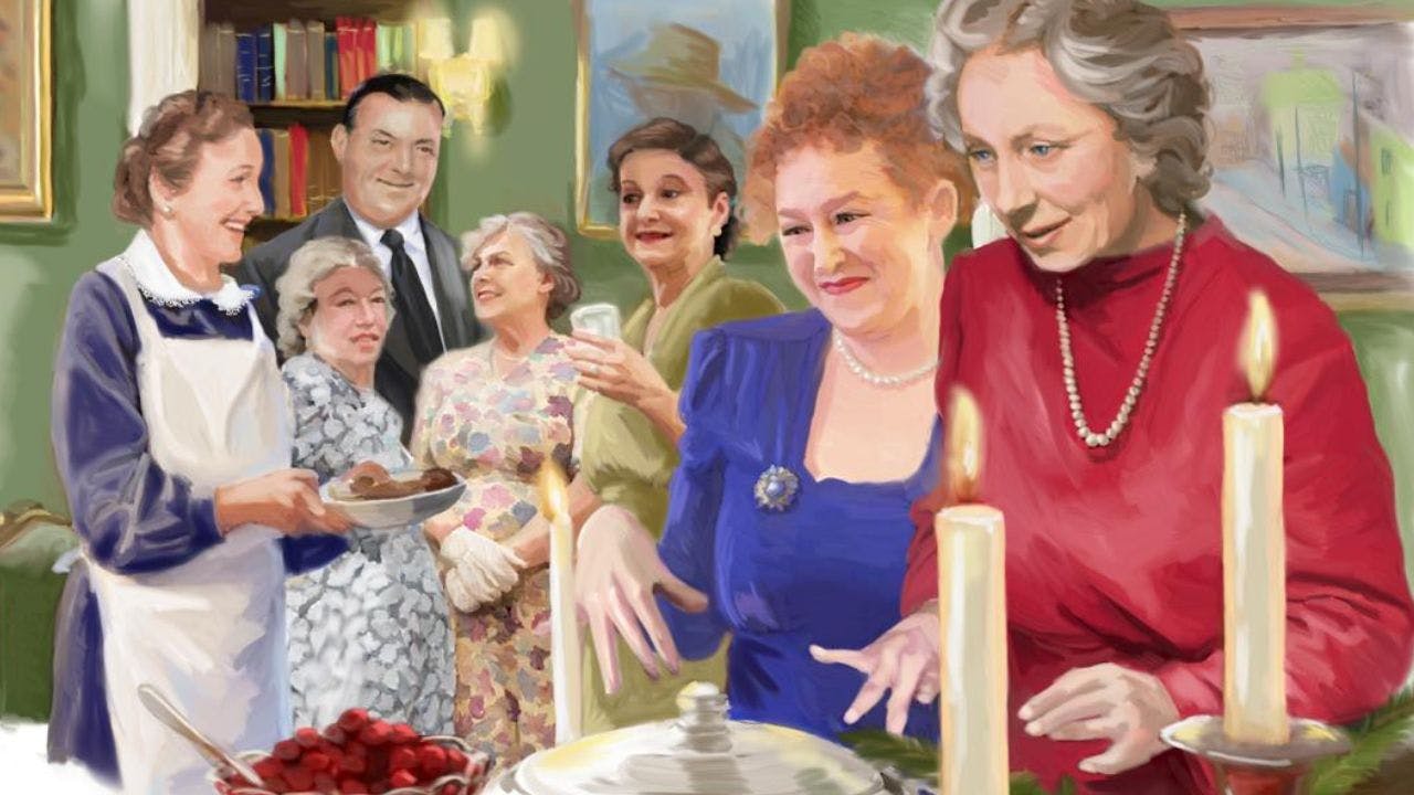 Illustration af Jane Aamunds familie til jul