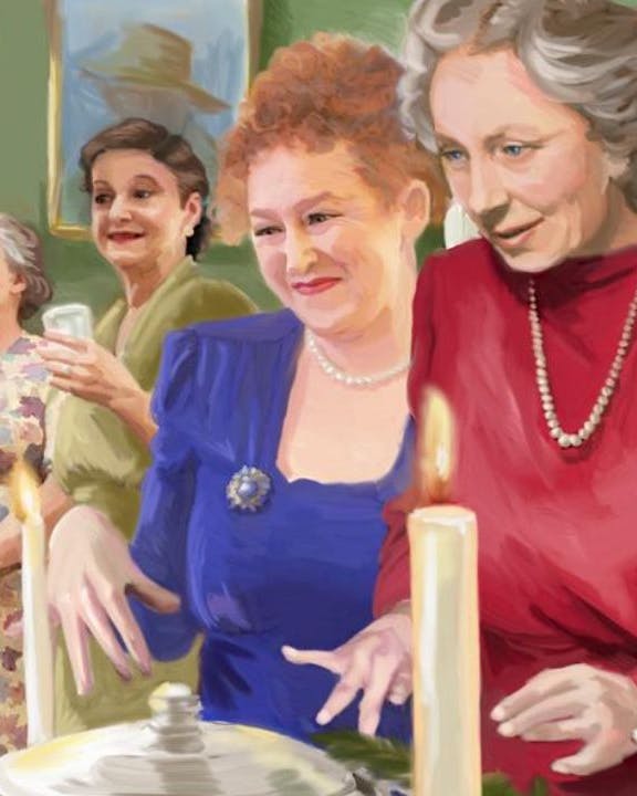 Illustration af Jane Aamunds familie til jul