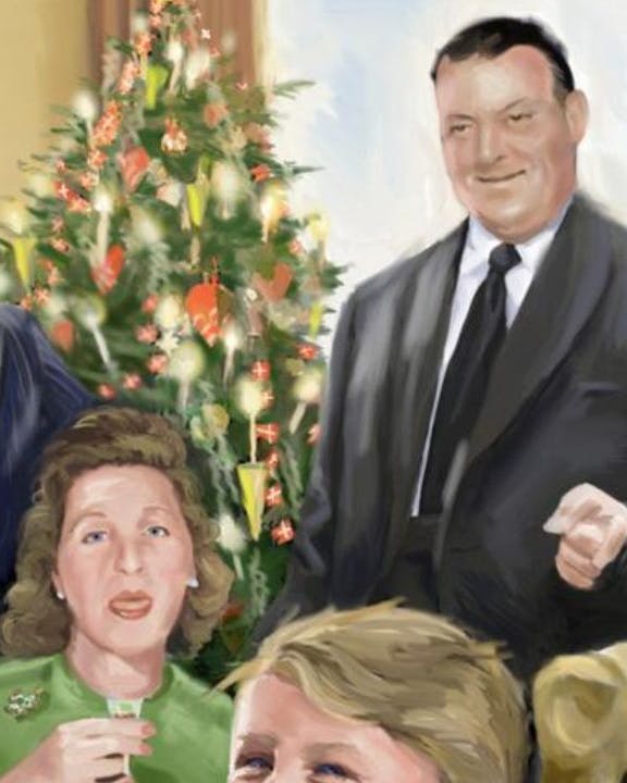 Illustration af Jane Aamund og hendes familie til jul