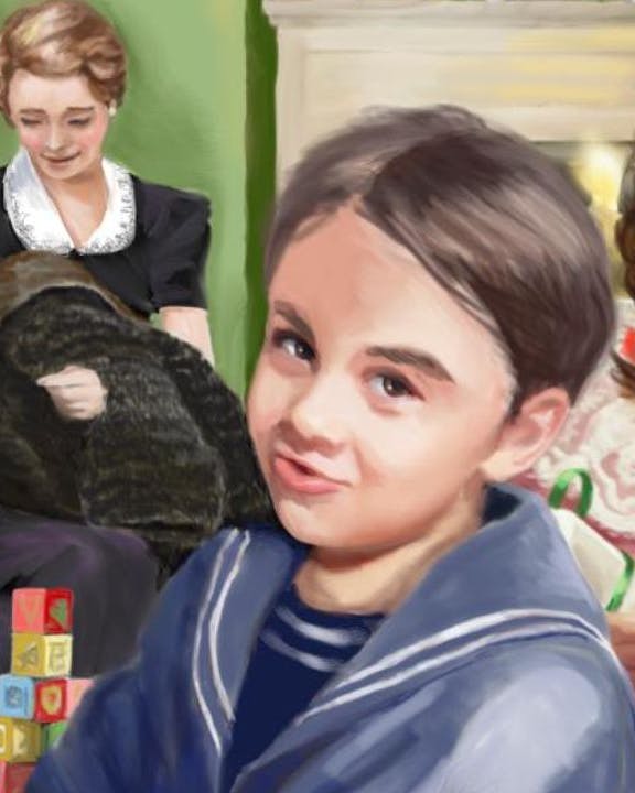 Illustration af Jane Aamund og hendes familie til jul