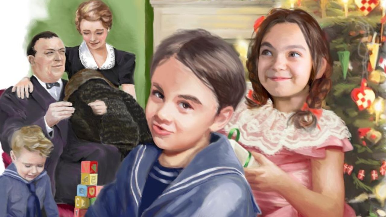 Illustration af Jane Aamund og hendes familie til jul