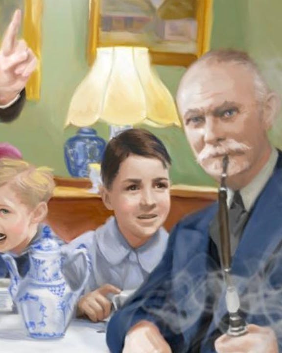 Illustration af Jane Aamund og hendes familie til jul