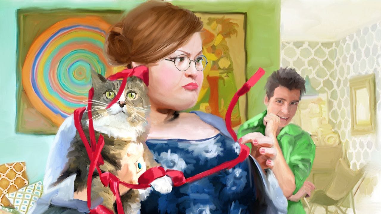 Illustration af Molly Dinesen med sin kat