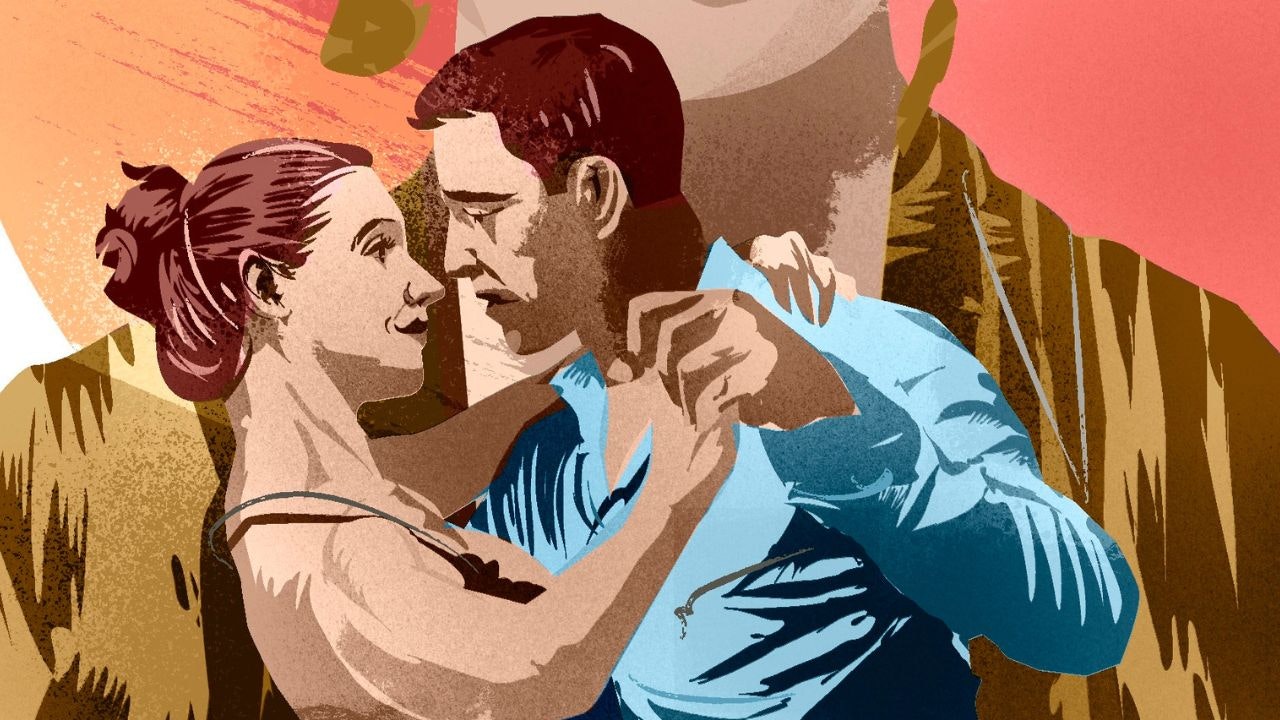 Illustration af to personer, der danser tango