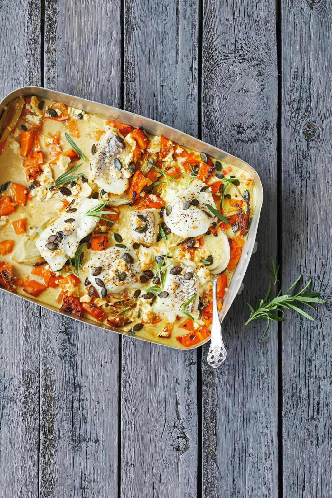 Torsk med græskar og feta.