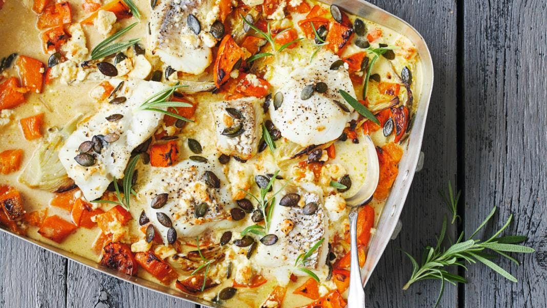 Torsk med græskar og feta.