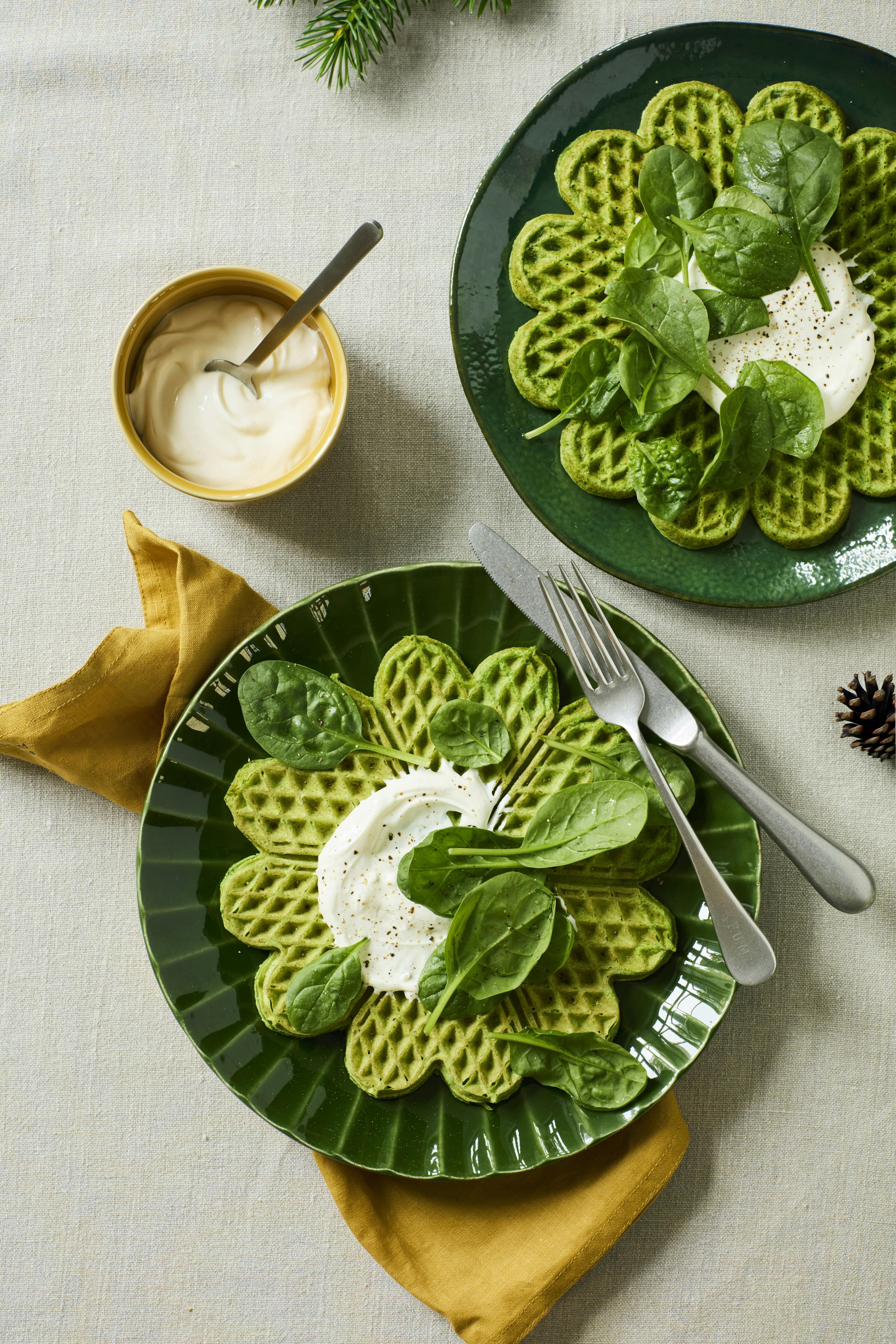 Grønne vafler med spinat.