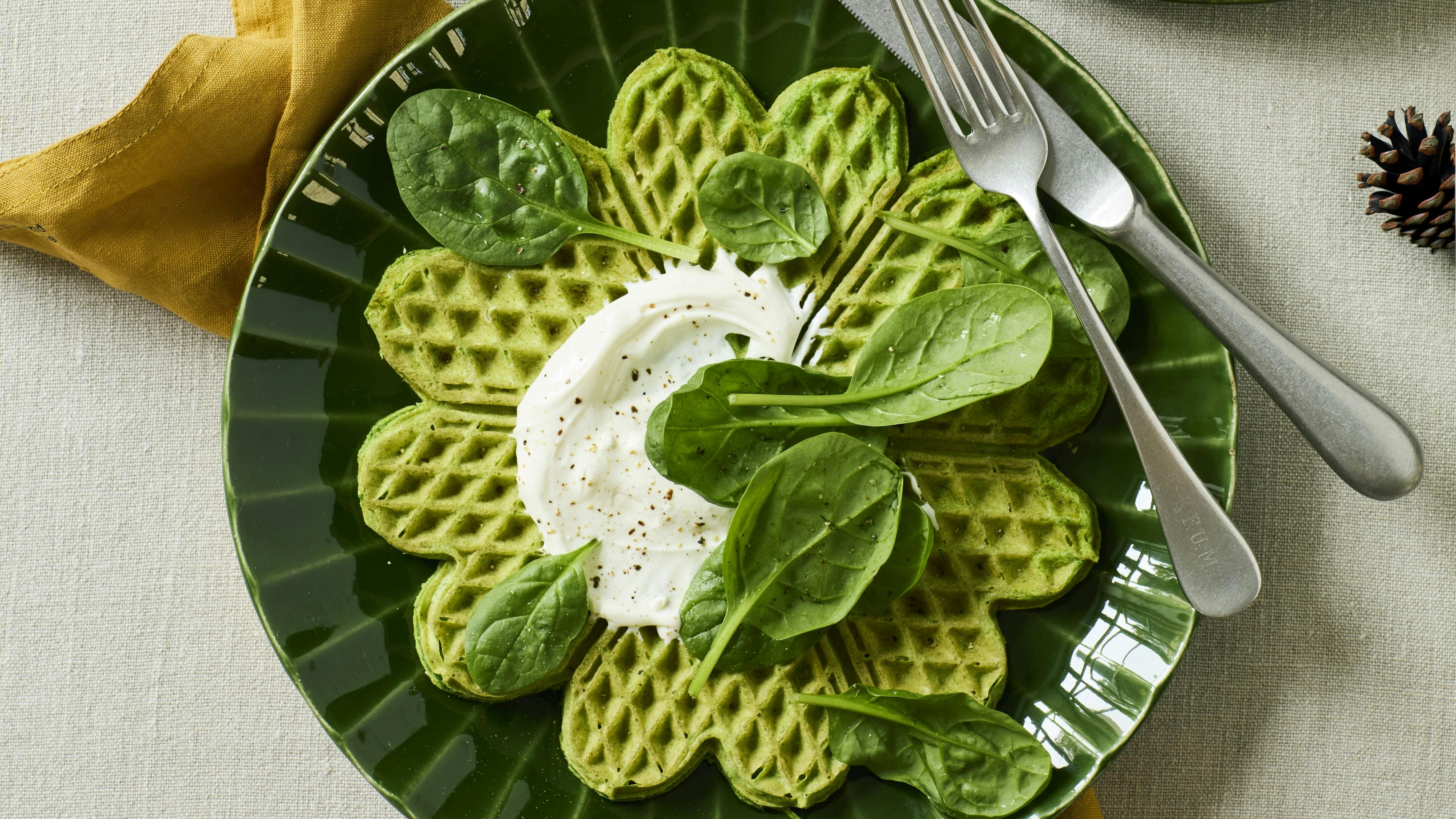 Grønne vafler med spinat.