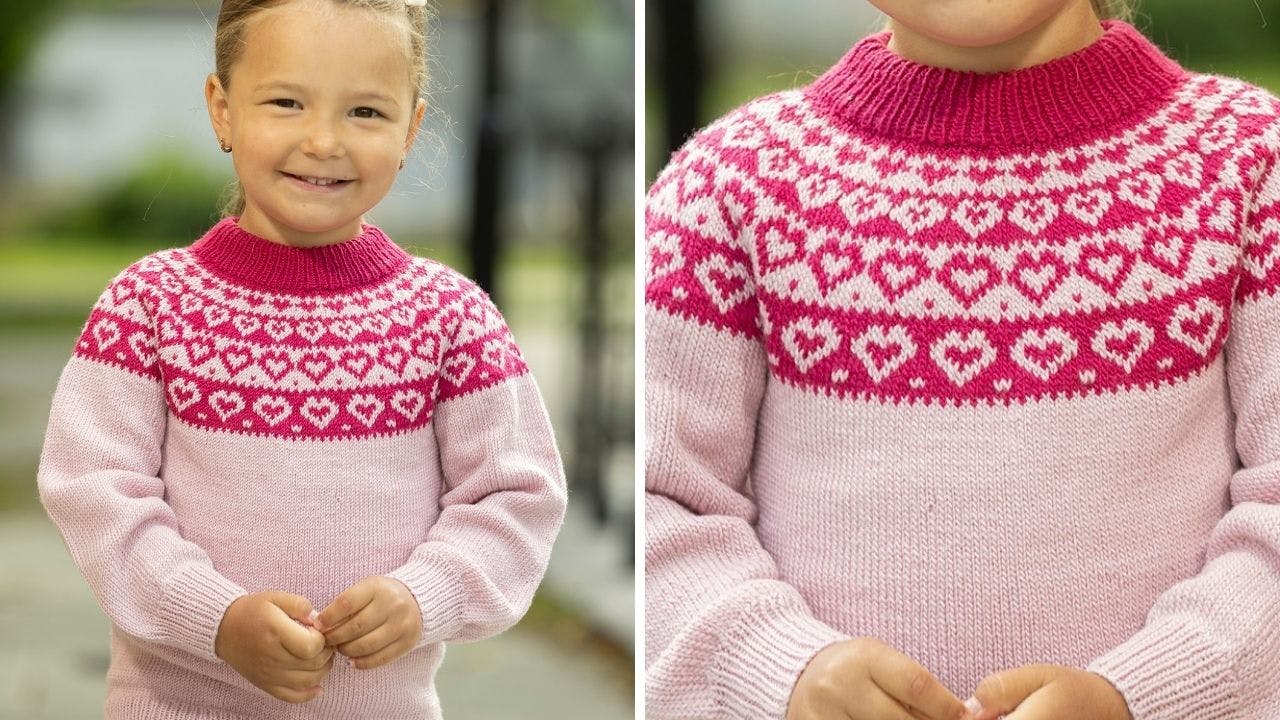 Strikkeopskrift på lyserød sweater med hjerter