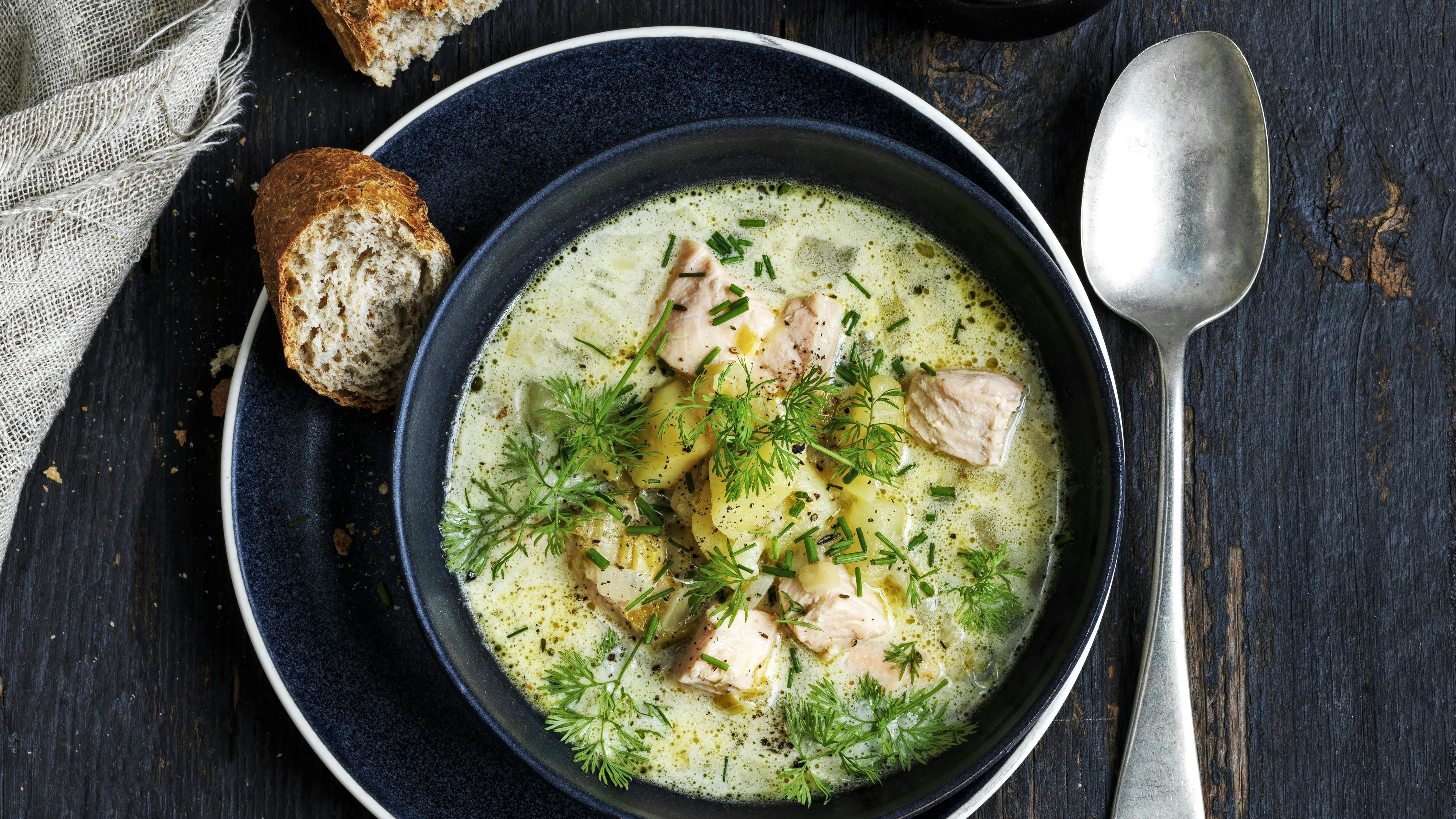 Fiskesuppe med laks.