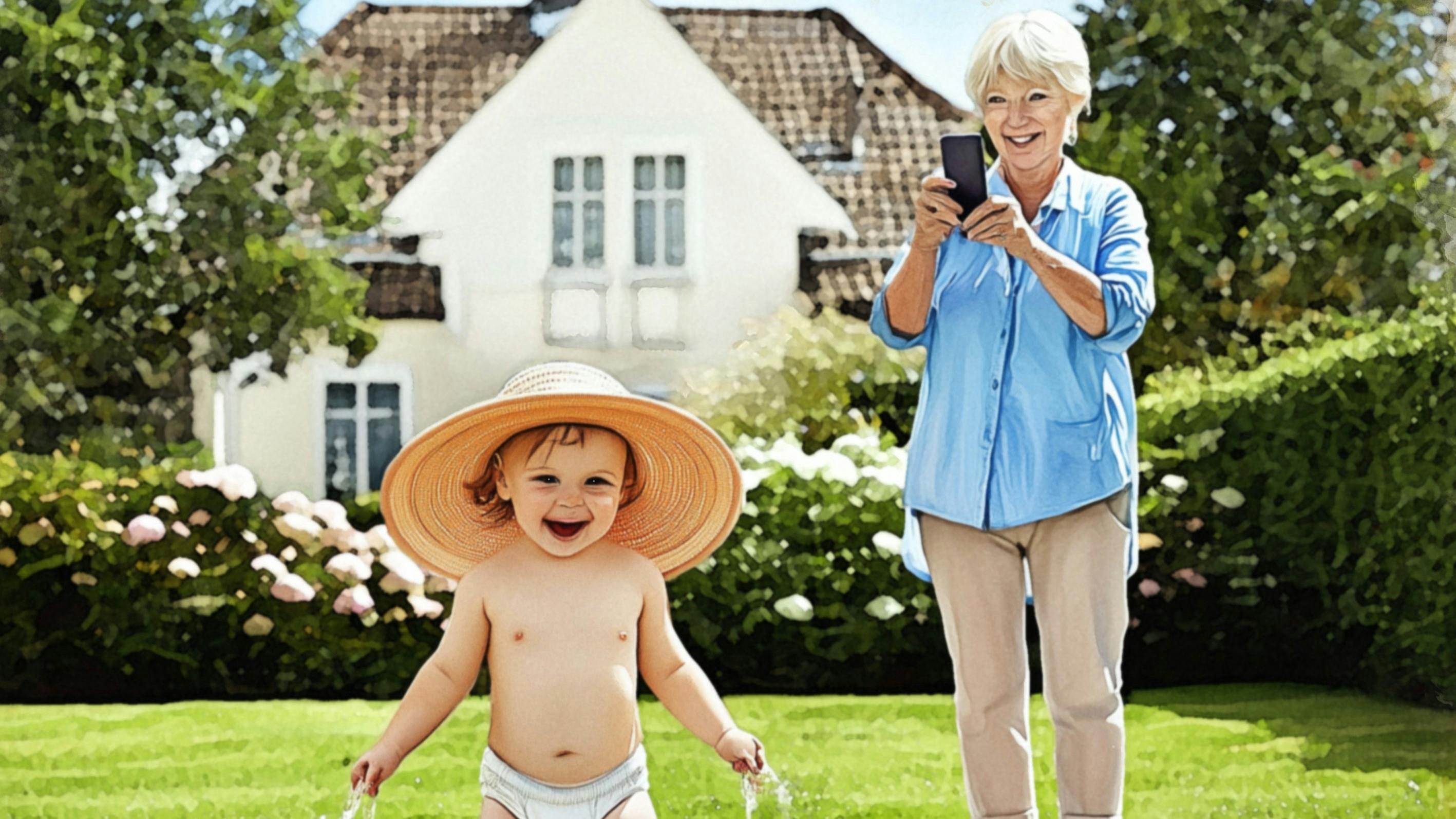 Mormor fotograferer barnebarn