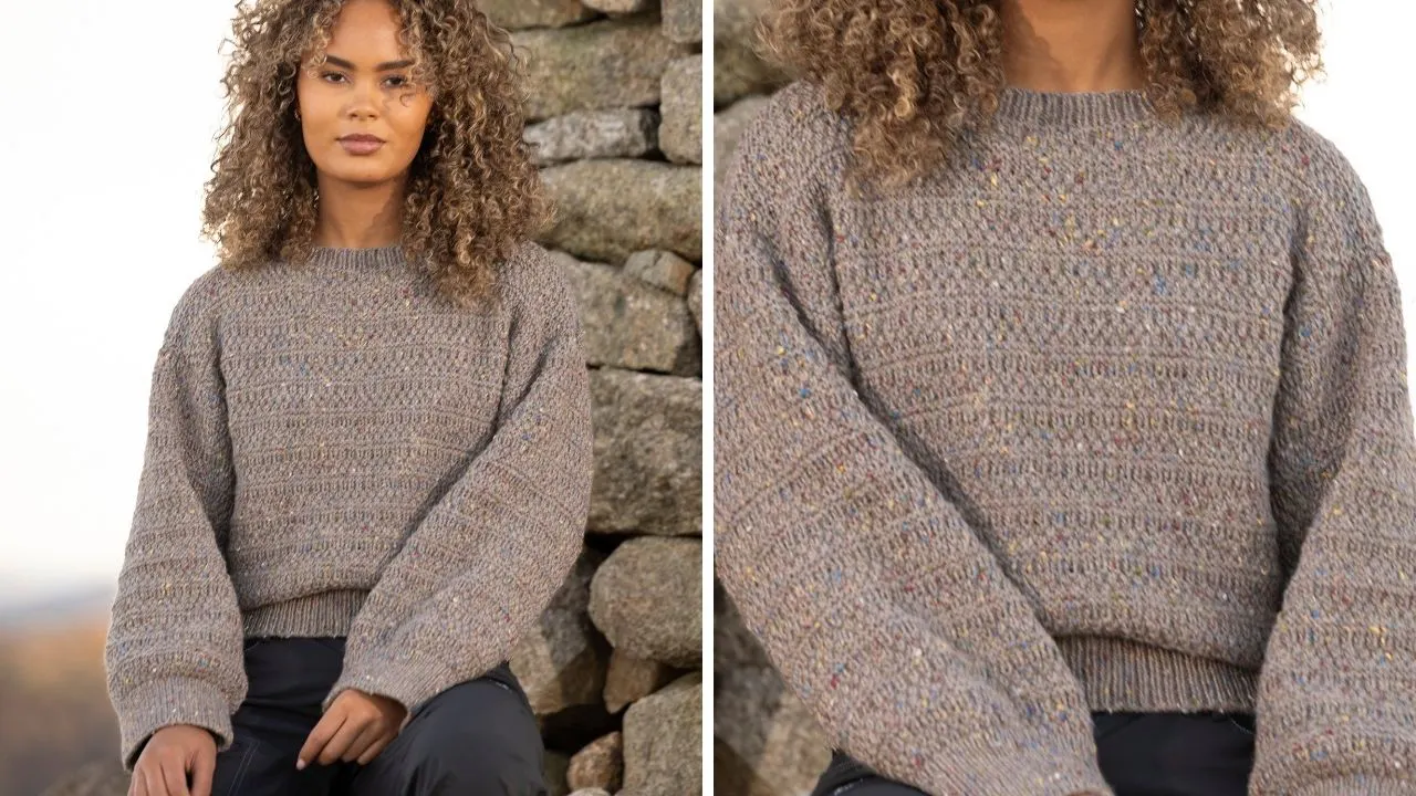 Strikkeopskrift på sweater med strukturstriber og nister | Familie Journal