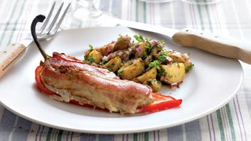 Farseret snackpeber med marinerede kartofler