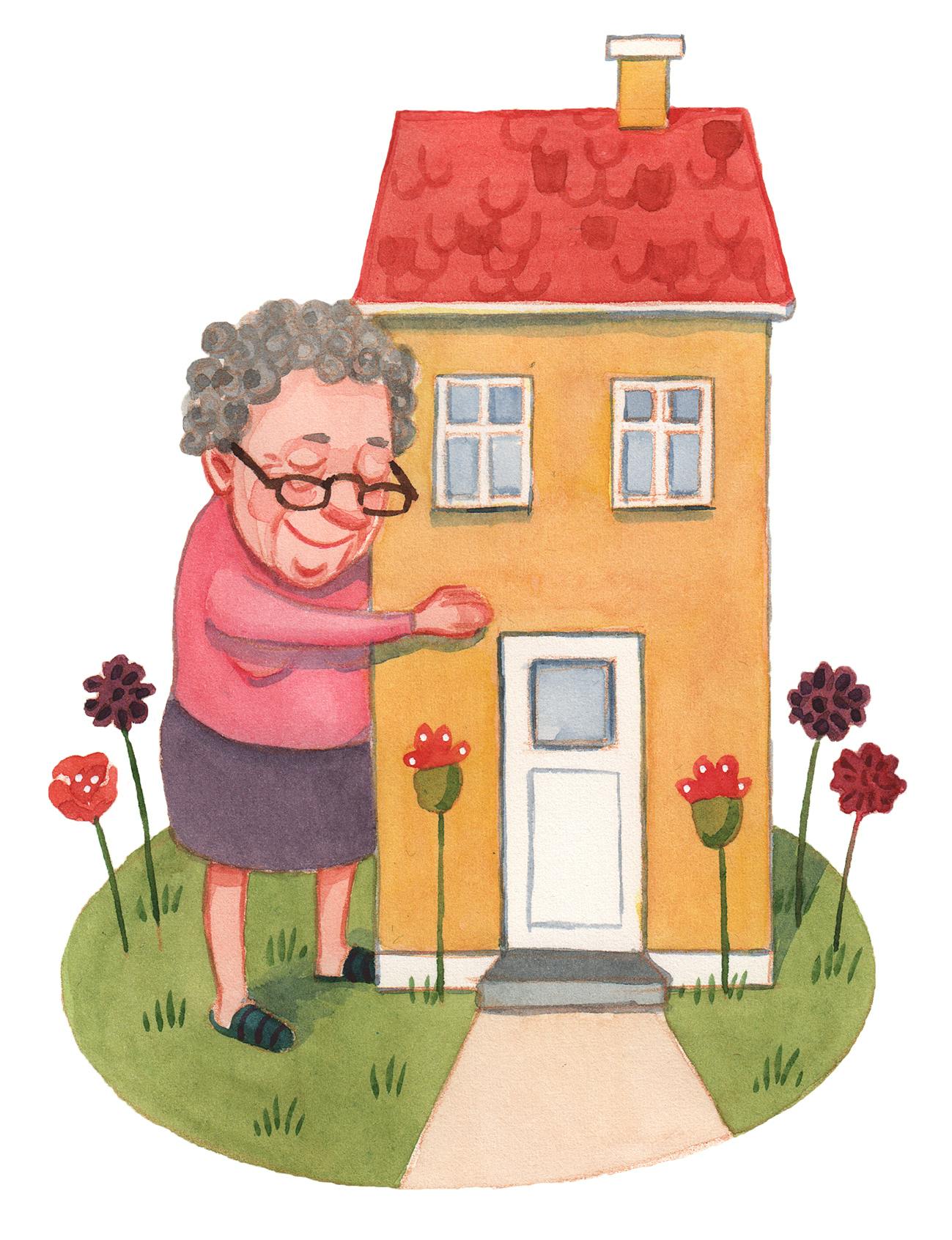 Kvinde krammer sit hus