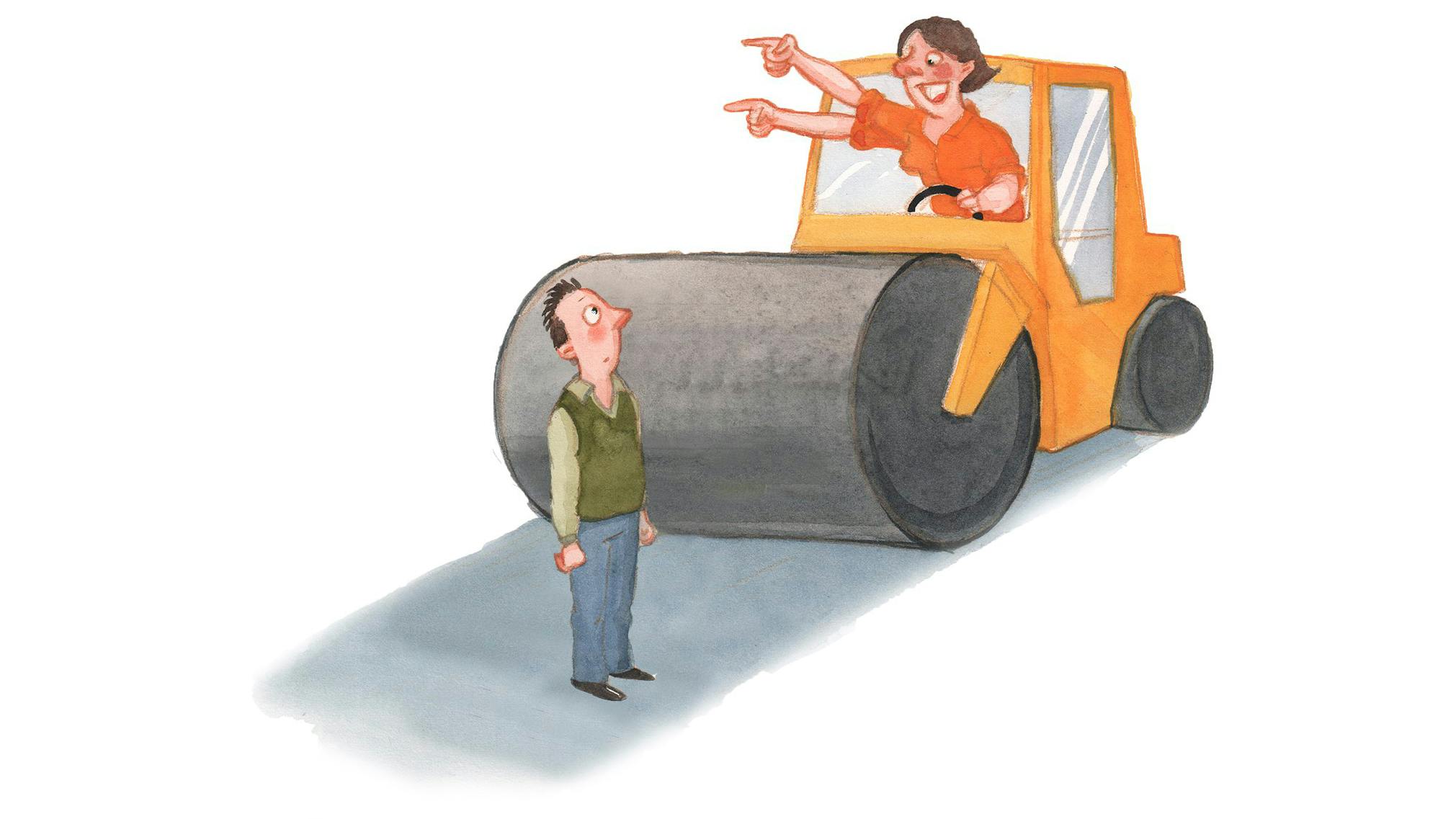 Mandens kone vil fikse alt, og hun er utålmodig, hvis det ikke bliver gjort i hendes tempo. Han spørger derfor Puk til råds, for han føler, at han til tider er gift med en damptromle.