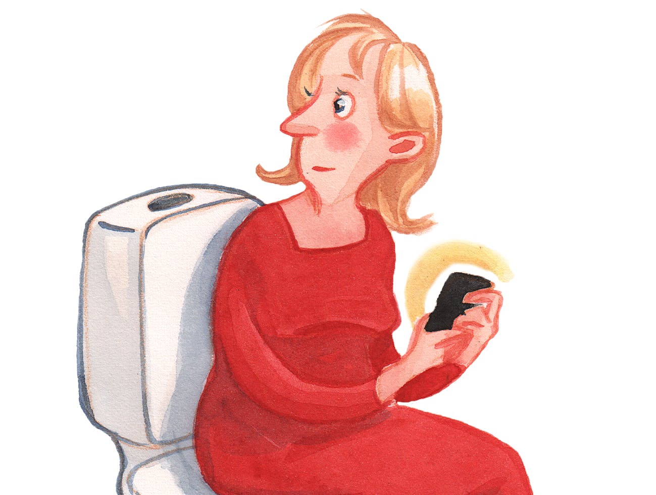 Kvinde sidder på toilettet