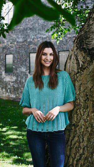 Turkis strikket bluse