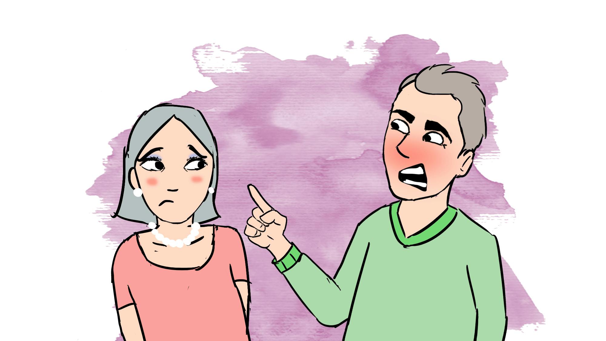 En mand der skælder en kvinde ud.