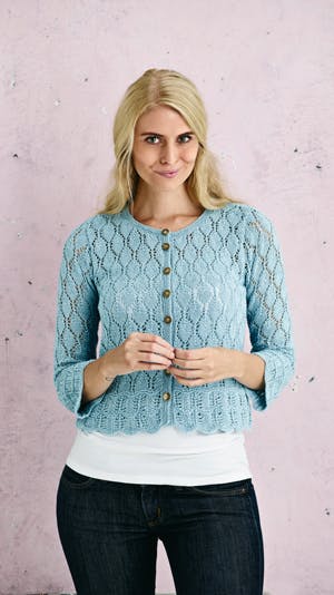 Turkis cardigan med hulmønster 
