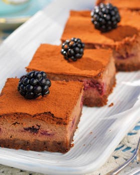 Små firkantede chokolade-cheesecake