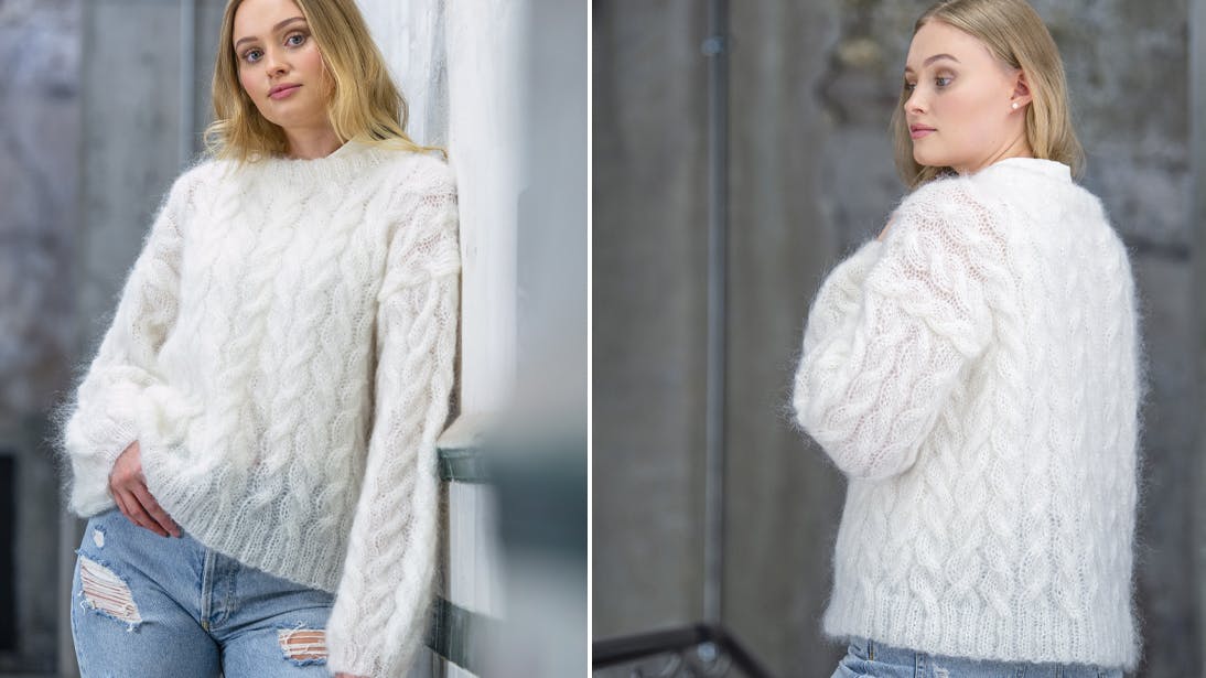 Strik: Hvid sweater med snoninger