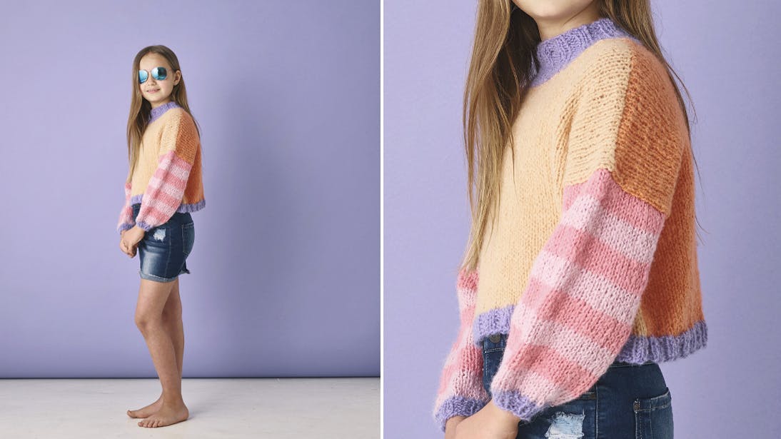 Farverig strik: stribet sweater til tweens