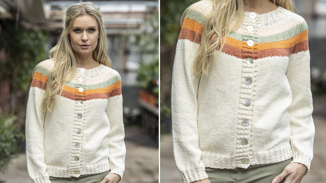 En cardigan er et musthave i sommergarderoben - brug denne som grundmønster og tilsæt striber i dine favoritfarver.