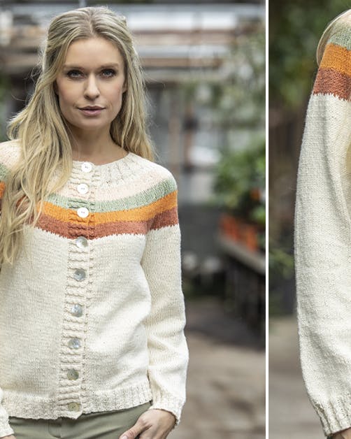 En cardigan er et musthave i sommergarderoben - brug denne som grundmønster og tilsæt striber i dine favoritfarver.