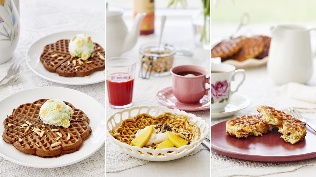 Nybagte vafler smager og dufter skønt. Her får du opskrifterne på tre salgs vafler, som er søde og sunde. Den sunde vaffel kan spises som morgenmad.