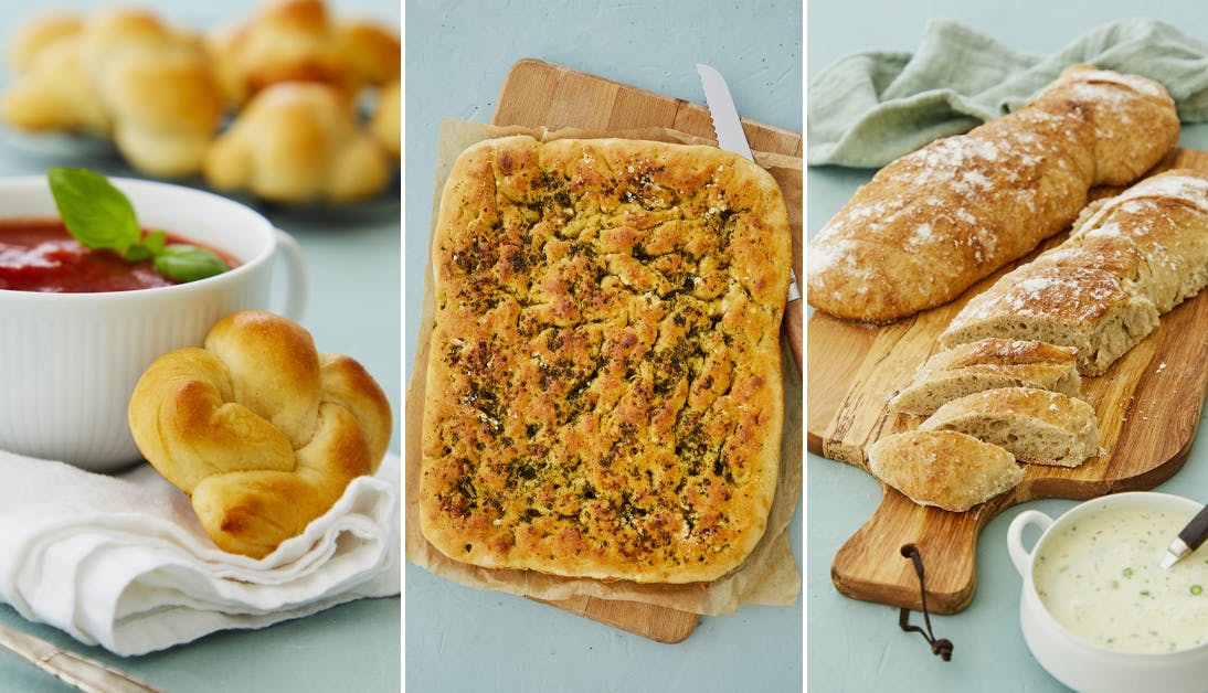 Når der står suppe på middagsbordet, er det hyggeligt at servere små hjemmelavede kuvertbrød, saftigt hvidløgsbrød eller koldhævede flutes ved siden af. 