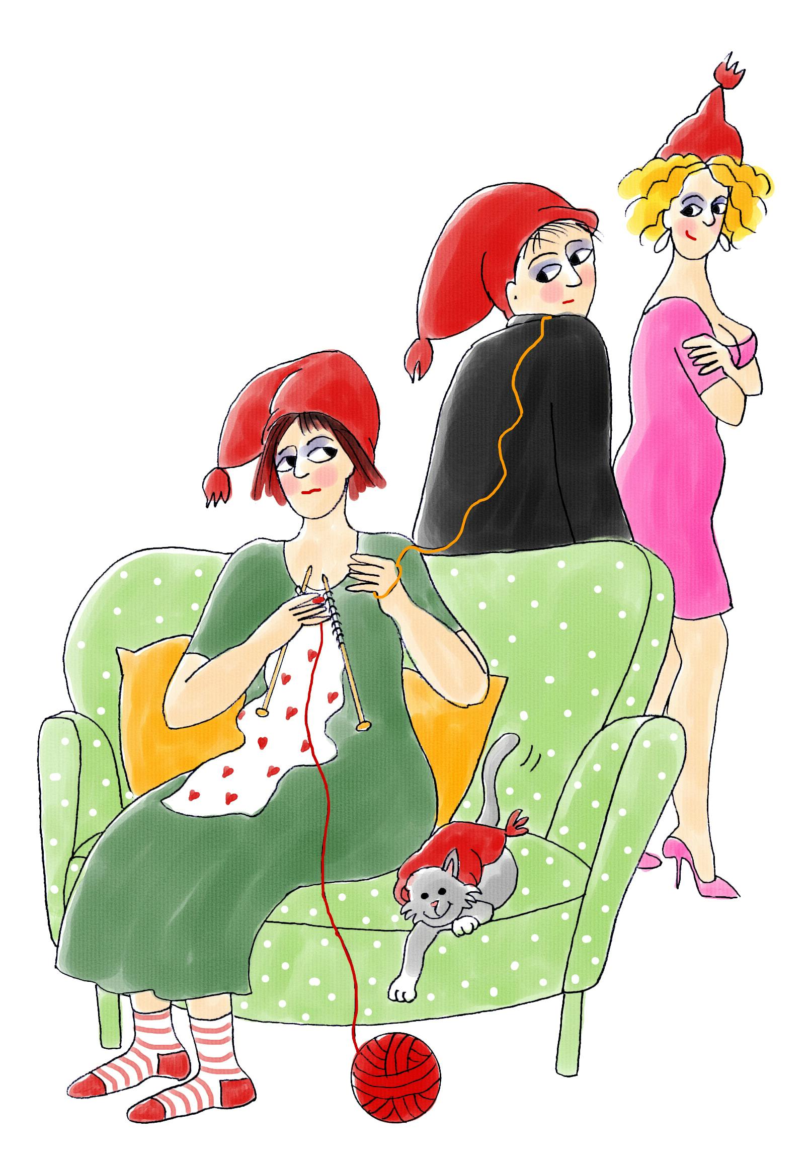 Illustration af kvinde, der vil holde snor i sin utro mand