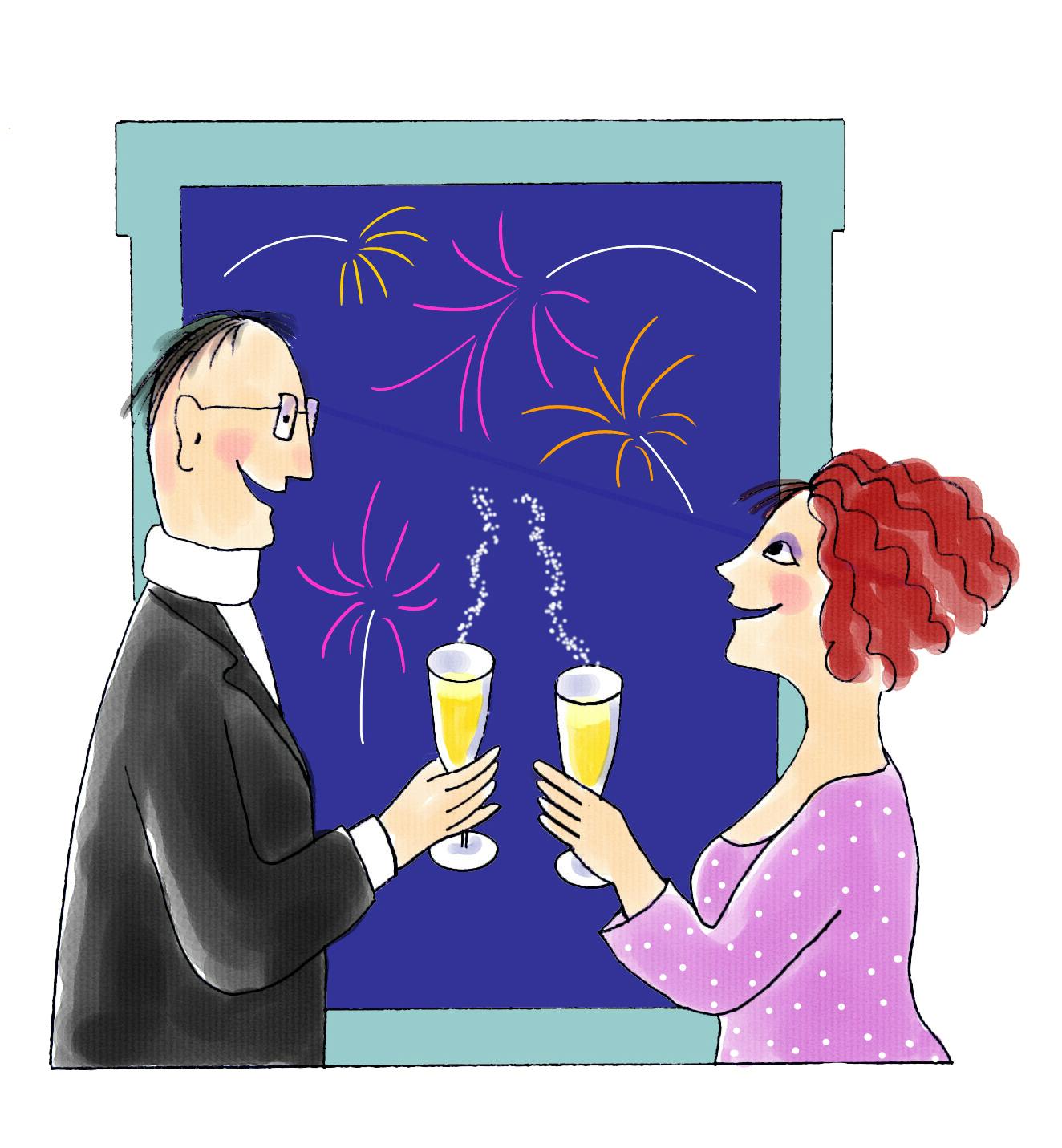 En mand og kvinde der fejre nytårsaften. 