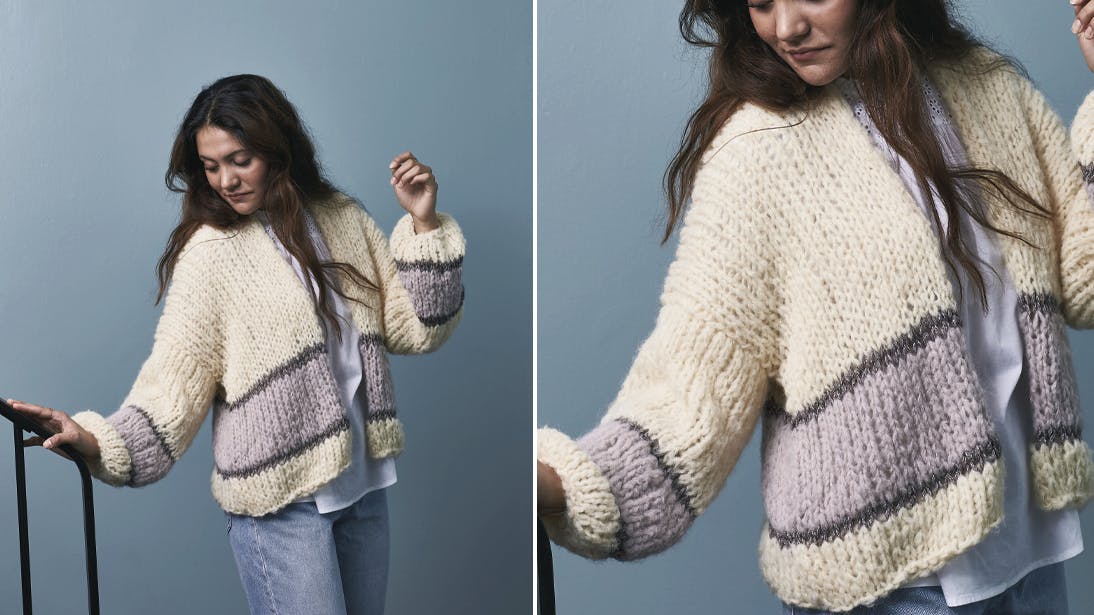 Strik: Chunky cardigan med farver