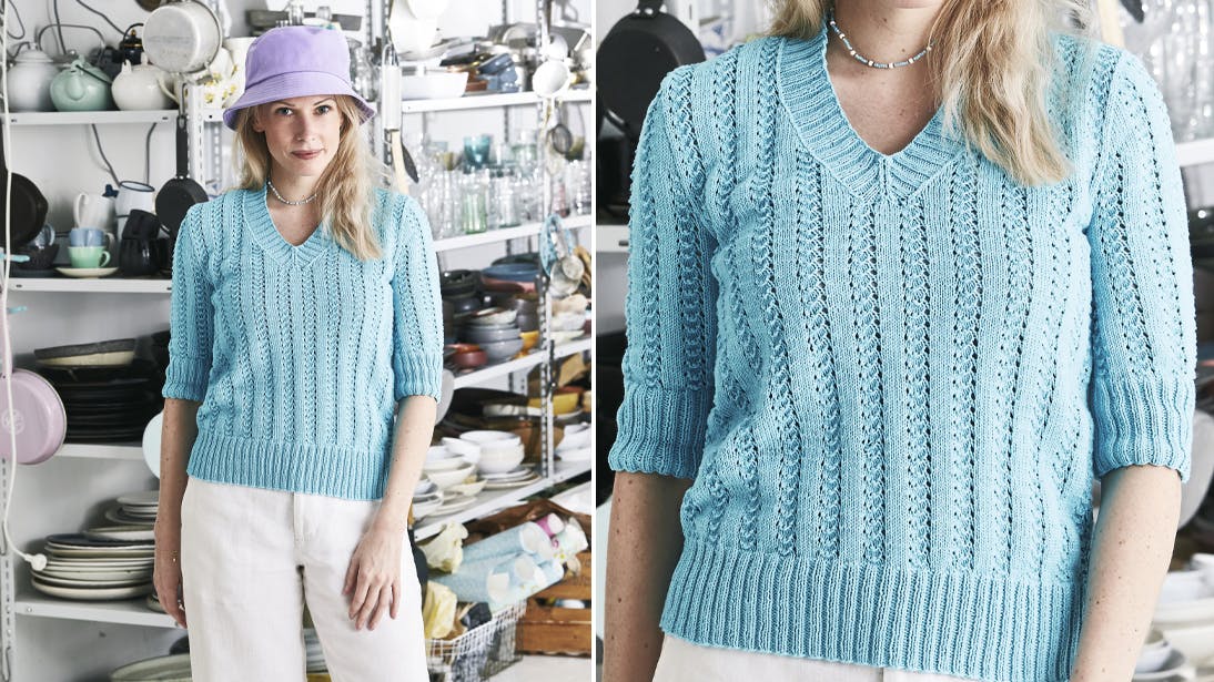 Top med korte ærmer og hulmønster