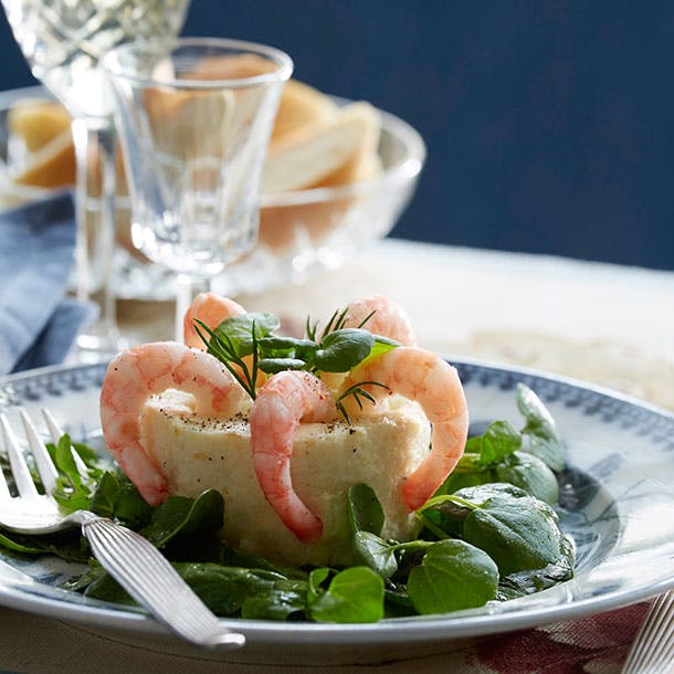 Hellefiskmousse med rejer