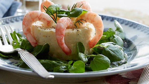 Hellefiskmousse med rejer
