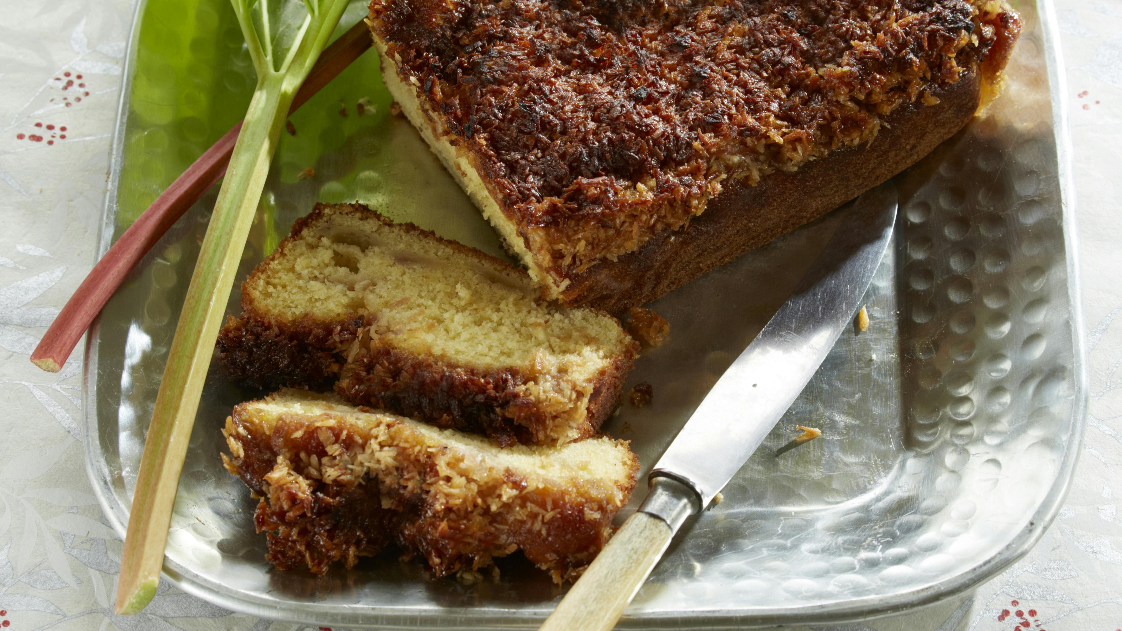 Rabarberkage med kokostopping