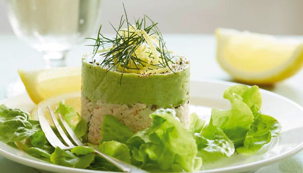 Krabbe med blomkål og avocadocreme 