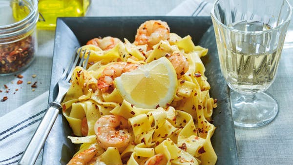 Pappardelle med rejer og hvidløg