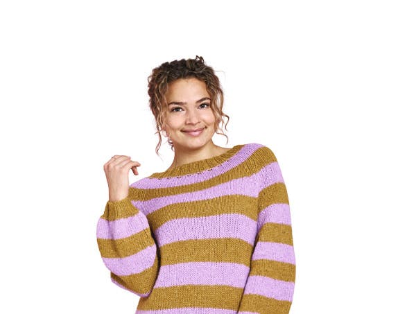Strikkeopskrift: Stribet raglansweater