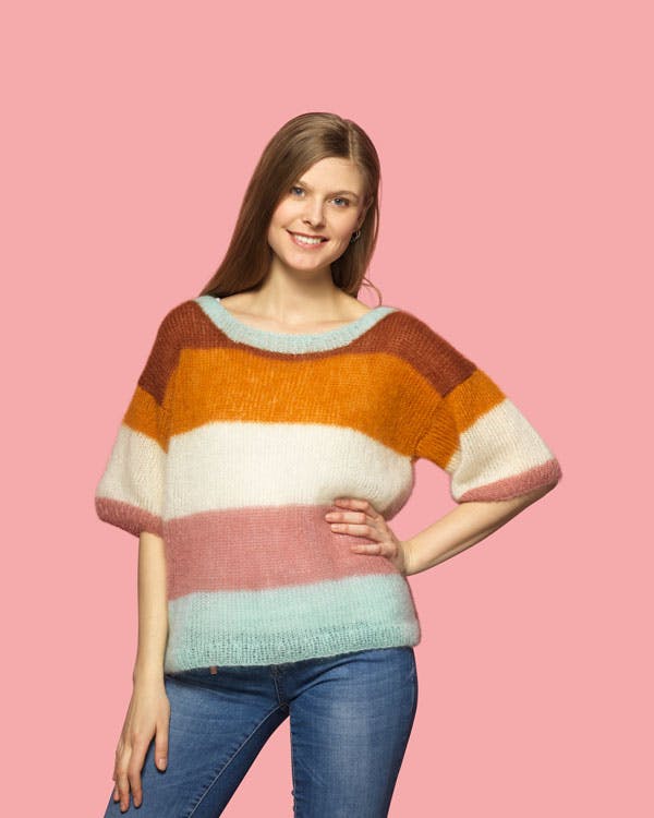 Strikkeopskrift: Bluse med brede striber