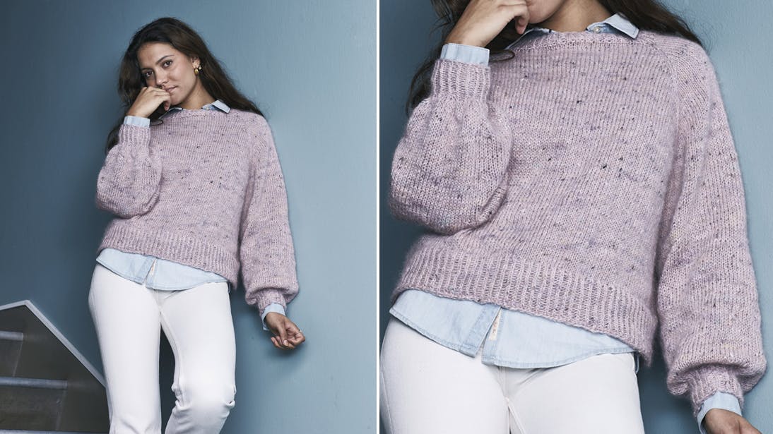 Strik: Raglansweater med drejet rib