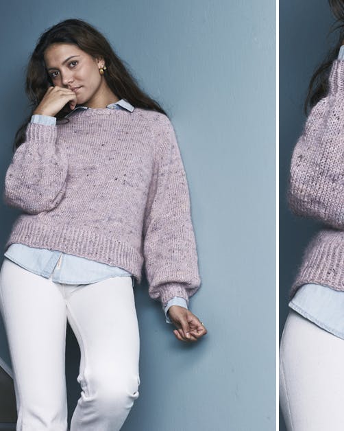 Strik: Raglansweater med drejet rib