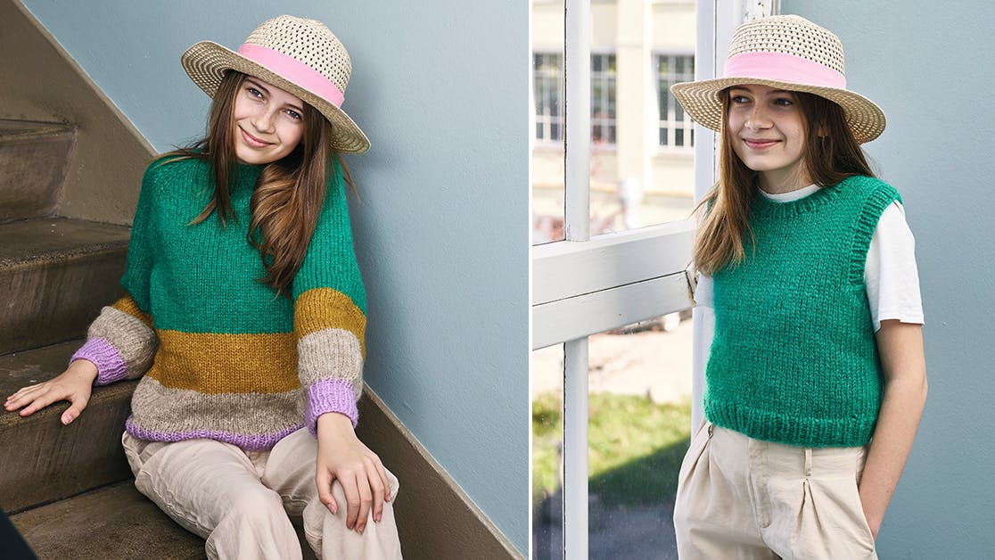 Strik: Sweater og vest til store piger