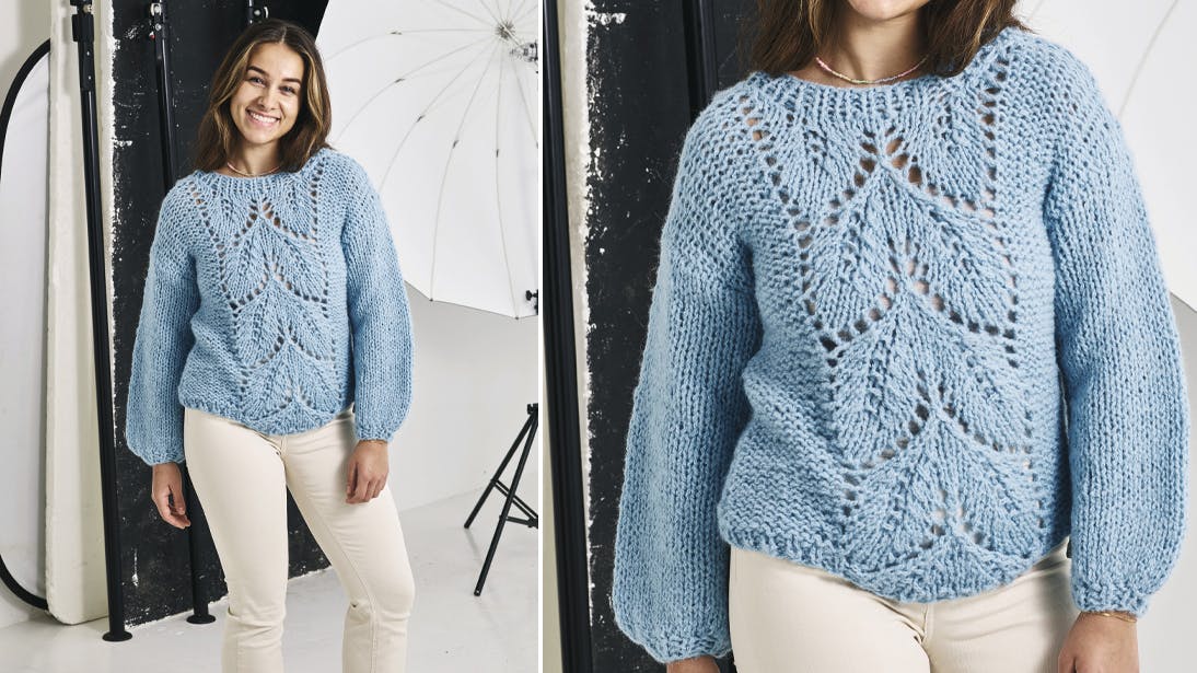 Strik: Trøje med bladmønster