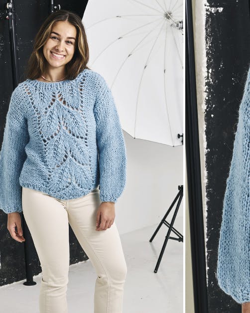 Strik: Trøje med bladmønster