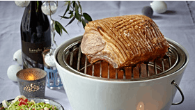 Flæskesteg og gås på grill